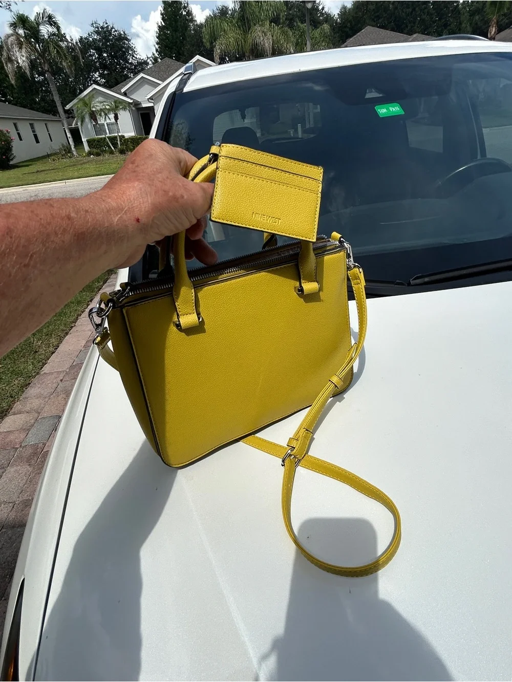 Nine West Yellow Green Structured Satchel with Detachable Strap Brand New Purse